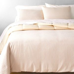 CASALUNA Heavyweight Linen Blend Stripe Comforter & Sham Set, Full/Queen, NWT